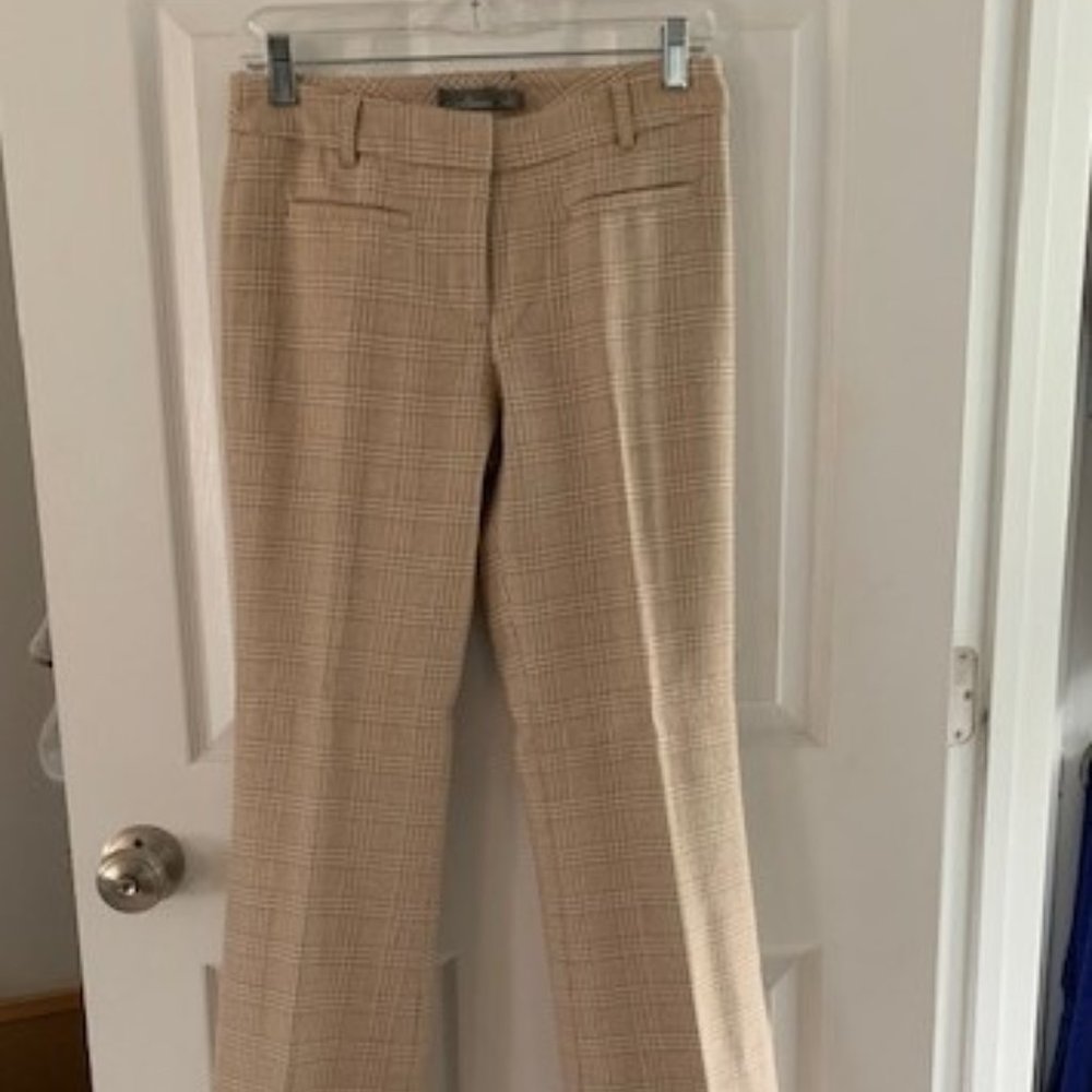 LL Bean Signature womens beige plaid wool trousers 2